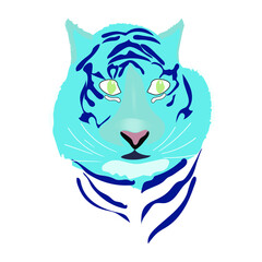 Symbol Head of the New Year 2022, the year of the Tiger in China and East Asia, the background for a festive greeting card, invitation, posters, brochure, calendar. The year of the water blue tiger.