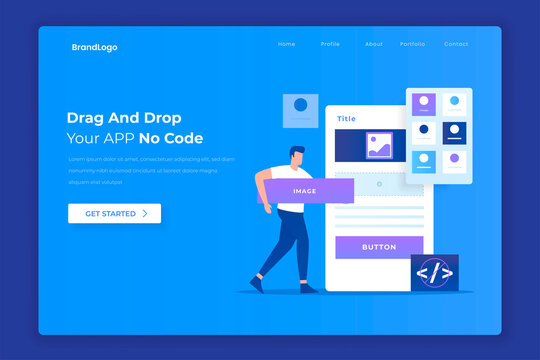 Flat design of drag and drop app builder concept. Illustration for websites, landing pages, mobile applications, posters and banners