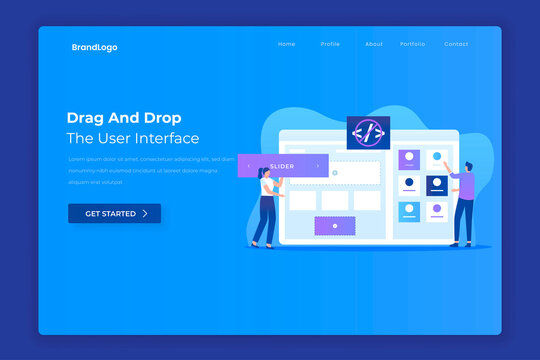 Drag and drop website builder landing page concept. Illustration for websites, landing pages, mobile applications, posters and banners