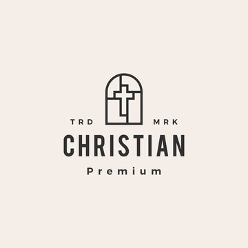 niche door christian cross hipster vintage logo vector icon illustration