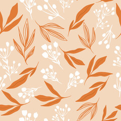 Seamless pattern with colorful foliage on beige background design vector illustration