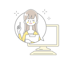 パソコンから吹き出しで飛び出ている女性