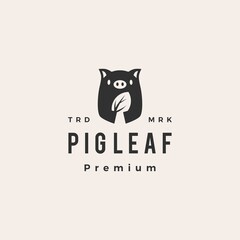 pig leaf hipster vintage logo vector icon illustration