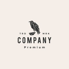 raven crow hipster vintage logo vector icon illustration