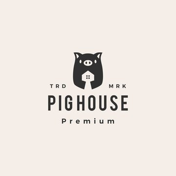 pig house hipster vintage logo vector icon illustration