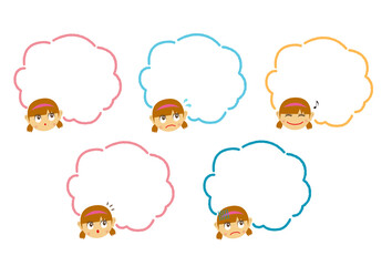 Girl’s face and speech bubble template illustration set (various face expression)