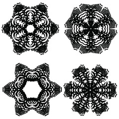 Collection of black silhouettes of snowflakes on a white background. Winter composition. Christmas, New Year.