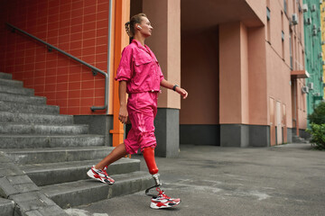 Sporty disabled athlete woman in sportswear