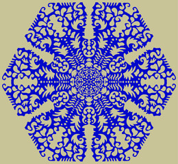 Blue silhouette of snowflakes on a beige background. Winter composition. Christmas, New Year.