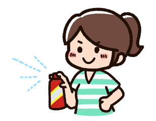 虫よけスプレーを使う女性