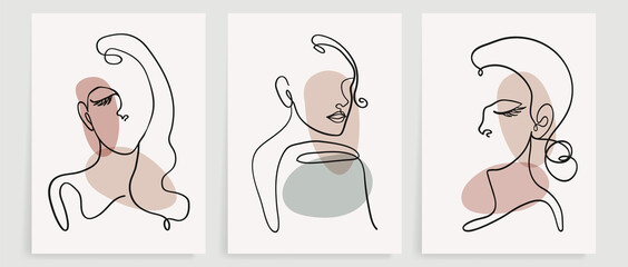 Surreal faces abstract art background vector. Portrait abstract face one line drawing with modern continuous line art and abstract geometric art style. Good for poster, wall art, print, cover design.