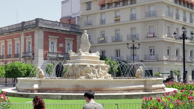 Fountain of H&iacute;spalis in Seville, Spain. Situated on the main street Constitution Avenue, was built to delight visitors attending the Ibero-American Exposition of 1929. 