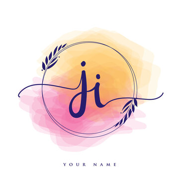 JI Initial handwriting logo. Hand lettering Initials logo branding,  Feminine and luxury logo design isolated on colorful watercolor background.  Stock Vector | Adobe Stock