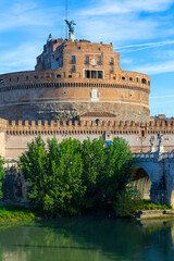 Fototapeta premium 2nd century Castle of Saint Angel located on the banks of the Tiber River, Rome, Italy
