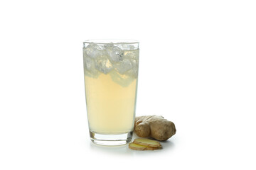 Glass of ginger beer isolated on white