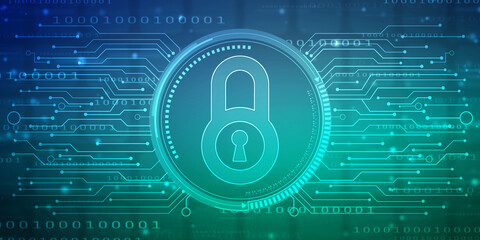 2d illustration Safety concept: Closed Padlock on digital background
