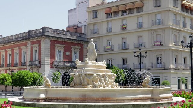 Fountain of H&iacute;spalis in Seville, Spain. Situated on the main street Constitution Avenue, was built to delight visitors attending the Ibero-American Exposition of 1929. 