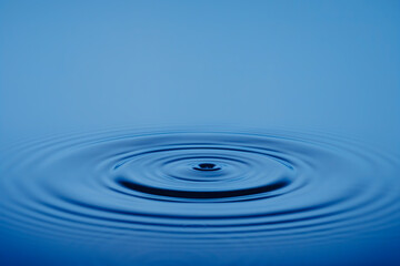 Closeup Water drop or splash falling on the surface of the water and beautiful circular wave...