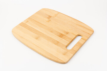 Top view high quality wood cutting board, brown wood. Chopping boards made from natural bamboo. Isolated image kitchen utensil on white background.