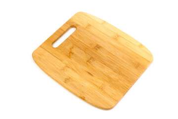 Top view high quality wood cutting board, brown wood. Chopping boards made from natural bamboo. Isolated image kitchen utensil on white background.