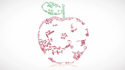 Apple made of School and Education Symbols on white background. High quality 4k video. - Powered by Adobe