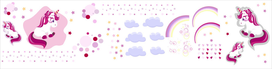 
pony, unicorn, baby, kids, mimi, cute, mane, horn, girly, eyelashes, fairy tale, legend, cartoon, sticker, sticker, print, wallpaper, background, baby, clouds, stars, sky, set, rainbow, pink, hearts