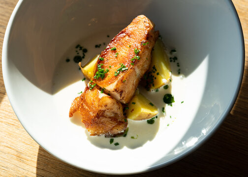 Corvina en gazpachuelo