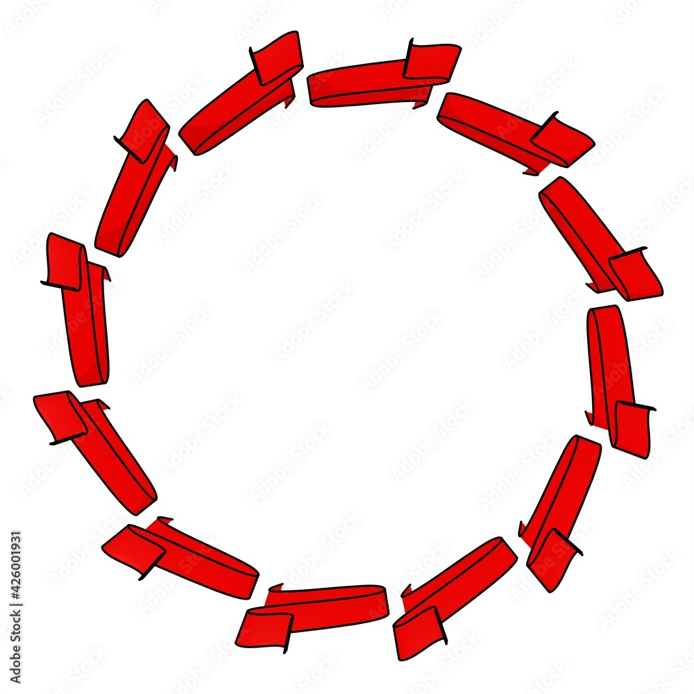 Poster red pattern in the form of a circle on a white background. pattern from ribbons. 3d rendering illust