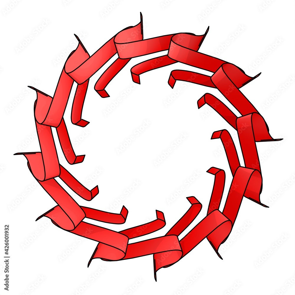 Poster red pattern in the form of a circle on a white background. pattern from ribbons. 3d rendering illust