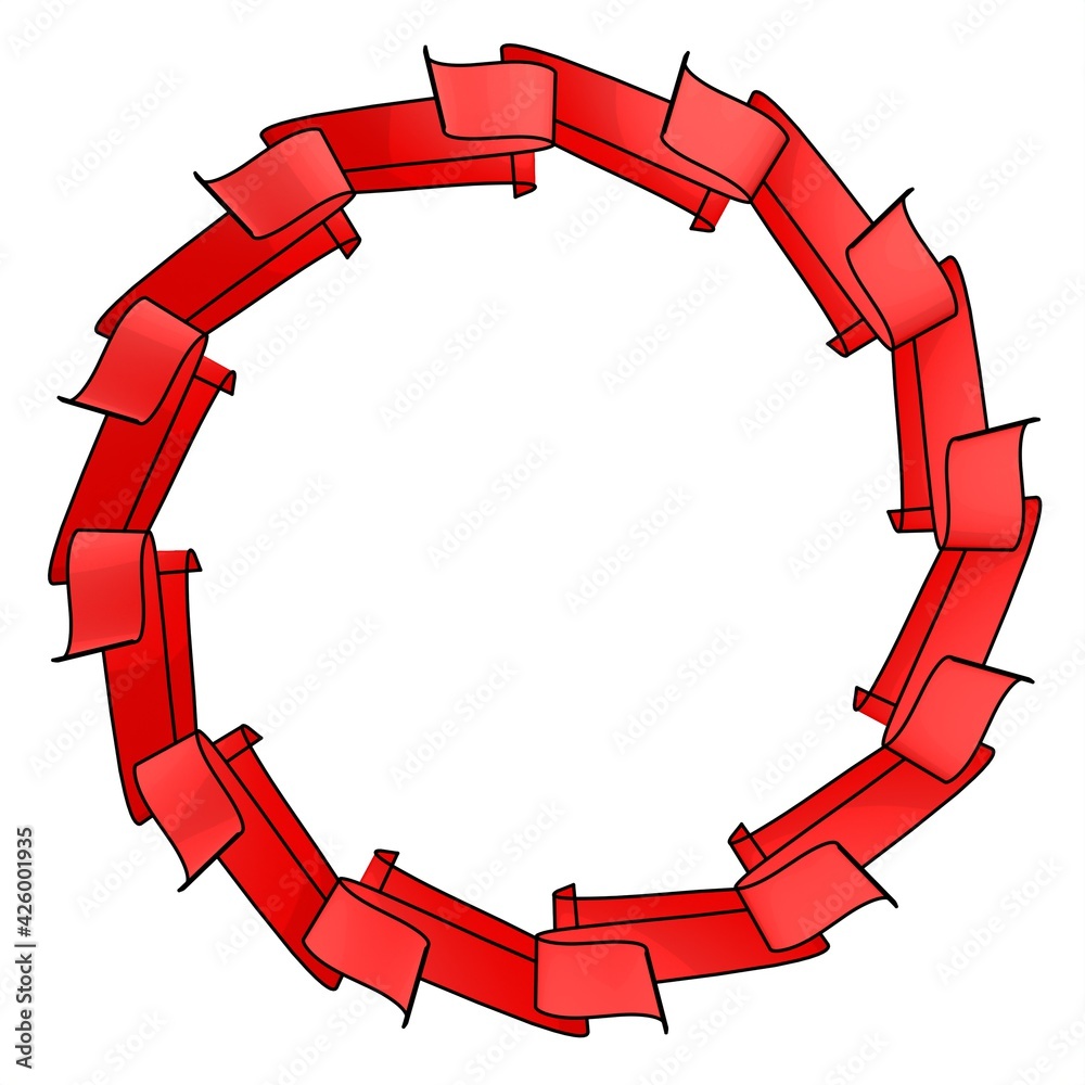 Poster red pattern in the form of a circle on a white background. pattern from ribbons. 3d rendering illust