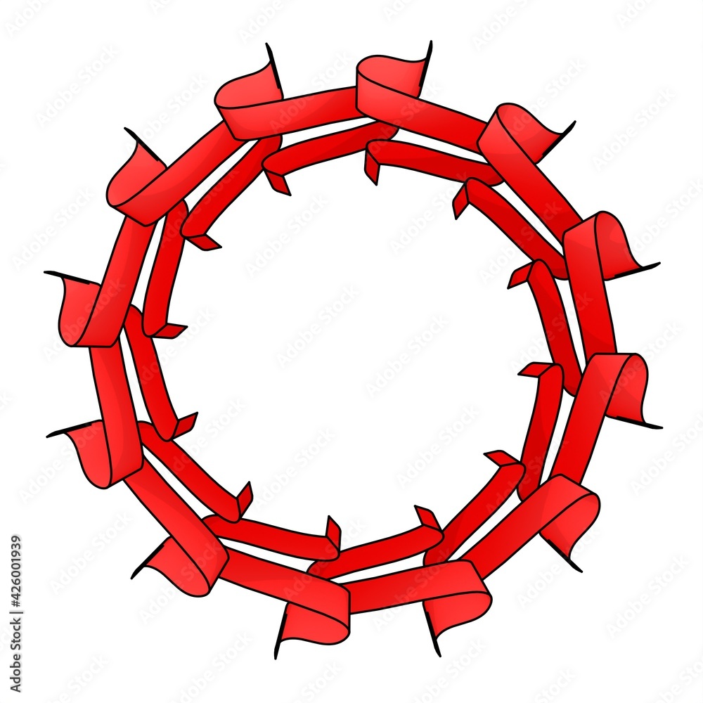 Poster red pattern in the form of a circle on a white background. pattern from ribbons. 3d rendering illust
