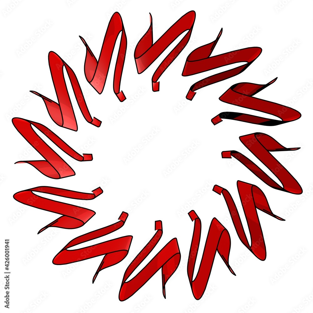Poster red pattern in the form of a circle on a white background. pattern from ribbons. 3d rendering illust