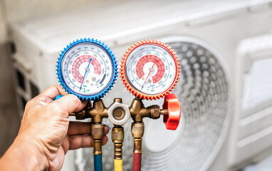 air condition outdoor unit compressor install outside the building.