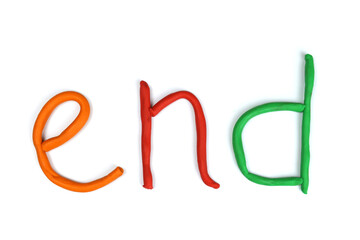 word end made of colored plasticine isolated on white