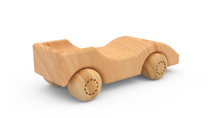 wooden toy car on white background