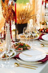 Oriental outdoor banquet served festive table for celebration