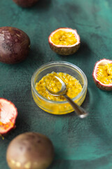 Ripe sweet maracuja cutted in to halfs