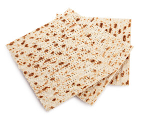 Passover matzos isolated on white, top view. Pesach celebration