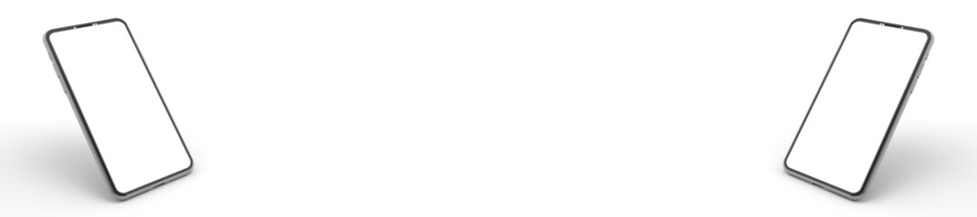 3D rendering of mockups Smartphone white screen on white floor, Mobile phone mockup tilted to the ground. Smartphone white screen can be used for commercial advertising, Isolated on white background.