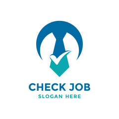 Check job logo design template. Vector illustration of check mark combined with necktie shape.