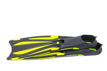 Pair of yellow-black flippers isolated on white background