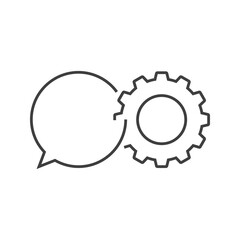 Chat industrial. Engranaje entrelazado con burbuja de habla con lineas de color gris