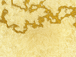 3D rendering. Abstract gold background. Wavy golden texture.
