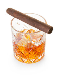glass of whiskey with cigar