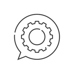 Chat industrial. Engranaje dentro de burbuja de habla con lineas de color gris