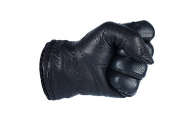 Fist in leather glove - obrazy, fototapety, plakaty