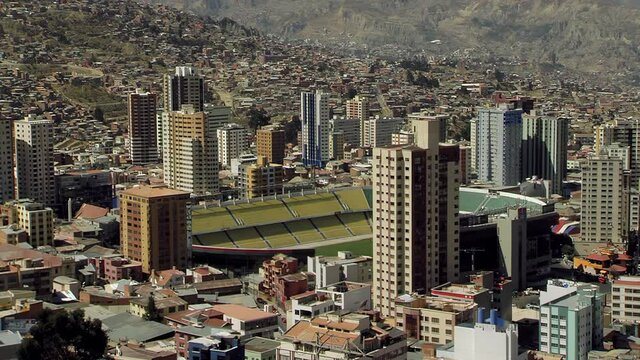 Hernando Siles Stadium, the National Stadium of Bolivia located in the Miraflores Borough of La Paz, Bolivia, South America. Zoom In. 4K Resolution.