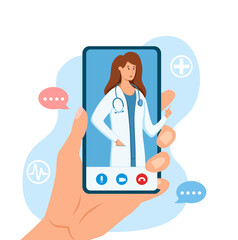 Online doctor medical consultation vector illustration. Cartoon flat design