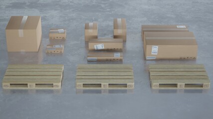 Wooden pallets with boxes - Pack 2