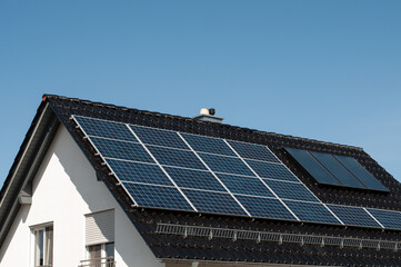 a roof of a building with solar panels